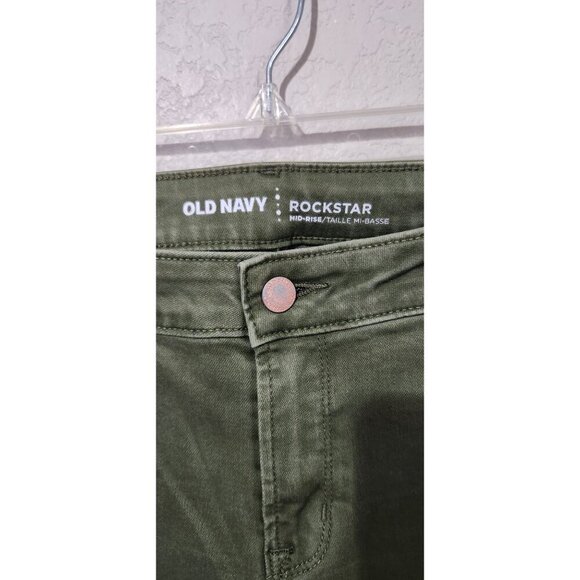 Old Navy Jeans Size 14 Womens Rockstar Mid-Rise Olive Green Skinny - Picture 2 of 8